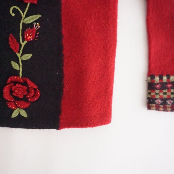 Vintage Christopher Banks Red Knit Floral Beaded 100% Wool Zip Up Sweater L - Picture 8 of 12